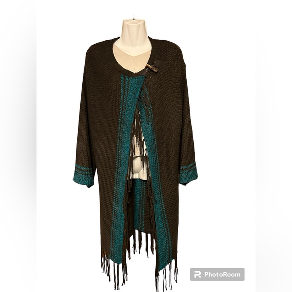 NWOT Wrangler Cardigan Long Sweater Brown/Turquoise Size L - Picture 1 of 7